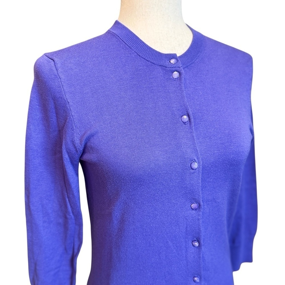 J. Crew Cardigan Sweater Grape Purple Cotton Blend 3/4 Sleeve Size S #1775 - Picture 3 of 5